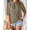 imageBTFBM Womens Summer Boho Shirt Top Ruffle Short Sleeve Frill Trim Mock Neck Floral Solid 2025 Casual Blouses Shirts TopsFloral Black