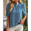 imageBTFBM Womens Summer Boho Shirt Top Ruffle Short Sleeve Frill Trim Mock Neck Floral Solid 2025 Casual Blouses Shirts TopsFloral Blue