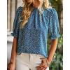 imageBTFBM Womens Summer Boho Shirt Top Ruffle Short Sleeve Frill Trim Mock Neck Floral Solid 2025 Casual Blouses Shirts TopsFloral Blue