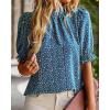 imageBTFBM Womens Summer Boho Shirt Top Ruffle Short Sleeve Frill Trim Mock Neck Floral Solid 2025 Casual Blouses Shirts TopsFloral Blue