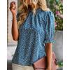 imageBTFBM Womens Summer Boho Shirt Top Ruffle Short Sleeve Frill Trim Mock Neck Floral Solid 2025 Casual Blouses Shirts TopsFloral Blue