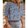imageBTFBM Womens Summer Boho Shirt Top Ruffle Short Sleeve Frill Trim Mock Neck Floral Solid 2025 Casual Blouses Shirts TopsFloral Blue White