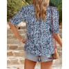 imageBTFBM Womens Summer Boho Shirt Top Ruffle Short Sleeve Frill Trim Mock Neck Floral Solid 2025 Casual Blouses Shirts TopsFloral Blue White