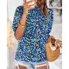 imageBTFBM Womens Summer Boho Shirt Top Ruffle Short Sleeve Frill Trim Mock Neck Floral Solid 2025 Casual Blouses Shirts TopsFloral Bright Blue