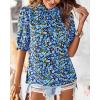 imageBTFBM Womens Summer Boho Shirt Top Ruffle Short Sleeve Frill Trim Mock Neck Floral Solid 2025 Casual Blouses Shirts TopsFloral Bright Blue