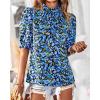 imageBTFBM Womens Summer Boho Shirt Top Ruffle Short Sleeve Frill Trim Mock Neck Floral Solid 2025 Casual Blouses Shirts TopsFloral Bright Blue