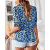 imageBTFBM Womens Summer Boho Shirt Top Ruffle Short Sleeve Frill Trim Mock Neck Floral Solid 2025 Casual Blouses Shirts TopsFloral Bright Blue