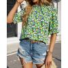 imageBTFBM Womens Summer Boho Shirt Top Ruffle Short Sleeve Frill Trim Mock Neck Floral Solid 2025 Casual Blouses Shirts TopsFloral Green Black