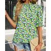 imageBTFBM Womens Summer Boho Shirt Top Ruffle Short Sleeve Frill Trim Mock Neck Floral Solid 2025 Casual Blouses Shirts TopsFloral Green Black