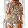 imageBTFBM Womens Summer Boho Shirt Top Ruffle Short Sleeve Frill Trim Mock Neck Floral Solid 2025 Casual Blouses Shirts TopsFloral Navy