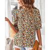imageBTFBM Womens Summer Boho Shirt Top Ruffle Short Sleeve Frill Trim Mock Neck Floral Solid 2025 Casual Blouses Shirts TopsFloral Navy