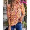 imageBTFBM Womens Summer Boho Shirt Top Ruffle Short Sleeve Frill Trim Mock Neck Floral Solid 2025 Casual Blouses Shirts TopsFloral Pink
