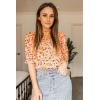 imageBTFBM Womens Summer Boho Shirt Top Ruffle Short Sleeve Frill Trim Mock Neck Floral Solid 2025 Casual Blouses Shirts TopsFloral Pink