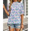 imageBTFBM Womens Summer Boho Shirt Top Ruffle Short Sleeve Frill Trim Mock Neck Floral Solid 2025 Casual Blouses Shirts TopsFloral Pink Blue