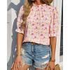 imageBTFBM Womens Summer Boho Shirt Top Ruffle Short Sleeve Frill Trim Mock Neck Floral Solid 2025 Casual Blouses Shirts TopsFloral Pink White