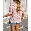 imageBTFBM Womens Summer Boho Shirt Top Ruffle Short Sleeve Frill Trim Mock Neck Floral Solid 2025 Casual Blouses Shirts TopsFloral Pink White