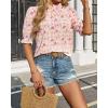 imageBTFBM Womens Summer Boho Shirt Top Ruffle Short Sleeve Frill Trim Mock Neck Floral Solid 2025 Casual Blouses Shirts TopsFloral Pink White