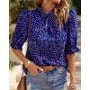 imageBTFBM Womens Summer Boho Shirt Top Ruffle Short Sleeve Frill Trim Mock Neck Floral Solid 2025 Casual Blouses Shirts TopsFloral Purple Blue