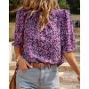imageBTFBM Womens Summer Boho Shirt Top Ruffle Short Sleeve Frill Trim Mock Neck Floral Solid 2025 Casual Blouses Shirts TopsFloral Purple White