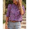 imageBTFBM Womens Summer Boho Shirt Top Ruffle Short Sleeve Frill Trim Mock Neck Floral Solid 2025 Casual Blouses Shirts TopsFloral Purple White