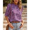 imageBTFBM Womens Summer Boho Shirt Top Ruffle Short Sleeve Frill Trim Mock Neck Floral Solid 2025 Casual Blouses Shirts TopsFloral Purple White