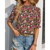 imageBTFBM Womens Summer Boho Shirt Top Ruffle Short Sleeve Frill Trim Mock Neck Floral Solid 2025 Casual Blouses Shirts TopsFloral Red Black