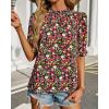 imageBTFBM Womens Summer Boho Shirt Top Ruffle Short Sleeve Frill Trim Mock Neck Floral Solid 2025 Casual Blouses Shirts TopsFloral Red Black