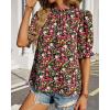 imageBTFBM Womens Summer Boho Shirt Top Ruffle Short Sleeve Frill Trim Mock Neck Floral Solid 2025 Casual Blouses Shirts TopsFloral Red Black