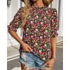 imageBTFBM Womens Summer Boho Shirt Top Ruffle Short Sleeve Frill Trim Mock Neck Floral Solid 2025 Casual Blouses Shirts TopsFloral Red Black