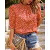 imageBTFBM Womens Summer Boho Shirt Top Ruffle Short Sleeve Frill Trim Mock Neck Floral Solid 2025 Casual Blouses Shirts TopsFloral Red Orange