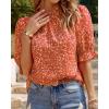 imageBTFBM Womens Summer Boho Shirt Top Ruffle Short Sleeve Frill Trim Mock Neck Floral Solid 2025 Casual Blouses Shirts TopsFloral Red Orange