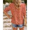 imageBTFBM Womens Summer Boho Shirt Top Ruffle Short Sleeve Frill Trim Mock Neck Floral Solid 2025 Casual Blouses Shirts TopsFloral Red Orange