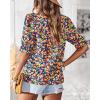 imageBTFBM Womens Summer Boho Shirt Top Ruffle Short Sleeve Frill Trim Mock Neck Floral Solid 2025 Casual Blouses Shirts TopsFloral Royal Blue