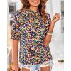 imageBTFBM Womens Summer Boho Shirt Top Ruffle Short Sleeve Frill Trim Mock Neck Floral Solid 2025 Casual Blouses Shirts TopsFloral Royal Blue