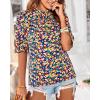 imageBTFBM Womens Summer Boho Shirt Top Ruffle Short Sleeve Frill Trim Mock Neck Floral Solid 2025 Casual Blouses Shirts TopsFloral Royal Blue