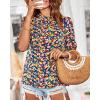 imageBTFBM Womens Summer Boho Shirt Top Ruffle Short Sleeve Frill Trim Mock Neck Floral Solid 2025 Casual Blouses Shirts TopsFloral Royal Blue