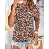 imageBTFBM Womens Summer Boho Shirt Top Ruffle Short Sleeve Frill Trim Mock Neck Floral Solid 2025 Casual Blouses Shirts TopsFloral Royal Blue