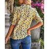 imageBTFBM Womens Summer Boho Shirt Top Ruffle Short Sleeve Frill Trim Mock Neck Floral Solid 2025 Casual Blouses Shirts TopsFloral Yellow