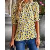 imageBTFBM Womens Summer Boho Shirt Top Ruffle Short Sleeve Frill Trim Mock Neck Floral Solid 2025 Casual Blouses Shirts TopsFloral Yellow