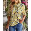 imageBTFBM Womens Summer Boho Shirt Top Ruffle Short Sleeve Frill Trim Mock Neck Floral Solid 2025 Casual Blouses Shirts TopsFloral Yellow