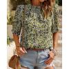 imageBTFBM Womens Summer Boho Shirt Top Ruffle Short Sleeve Frill Trim Mock Neck Floral Solid 2025 Casual Blouses Shirts TopsFloral Yellow White