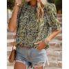 imageBTFBM Womens Summer Boho Shirt Top Ruffle Short Sleeve Frill Trim Mock Neck Floral Solid 2025 Casual Blouses Shirts TopsFloral Yellow White