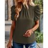 imageBTFBM Womens Summer Boho Shirt Top Ruffle Short Sleeve Frill Trim Mock Neck Floral Solid 2025 Casual Blouses Shirts TopsSolid Army Green