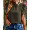 imageBTFBM Womens Summer Boho Shirt Top Ruffle Short Sleeve Frill Trim Mock Neck Floral Solid 2025 Casual Blouses Shirts TopsSolid Army Green