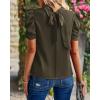 imageBTFBM Womens Summer Boho Shirt Top Ruffle Short Sleeve Frill Trim Mock Neck Floral Solid 2025 Casual Blouses Shirts TopsSolid Army Green