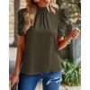 imageBTFBM Womens Summer Boho Shirt Top Ruffle Short Sleeve Frill Trim Mock Neck Floral Solid 2025 Casual Blouses Shirts TopsSolid Army Green