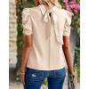 imageBTFBM Womens Summer Boho Shirt Top Ruffle Short Sleeve Frill Trim Mock Neck Floral Solid 2025 Casual Blouses Shirts TopsSolid Beige