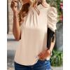 imageBTFBM Womens Summer Boho Shirt Top Ruffle Short Sleeve Frill Trim Mock Neck Floral Solid 2025 Casual Blouses Shirts TopsSolid Beige