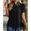 imageBTFBM Womens Summer Boho Shirt Top Ruffle Short Sleeve Frill Trim Mock Neck Floral Solid 2025 Casual Blouses Shirts TopsSolid Black