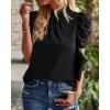 imageBTFBM Womens Summer Boho Shirt Top Ruffle Short Sleeve Frill Trim Mock Neck Floral Solid 2025 Casual Blouses Shirts TopsSolid Black